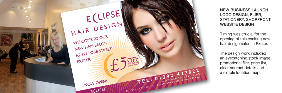 Eclipse Hair Design Launch Logo Design, Flier, Stationary, Shopfront and Website design  by Tobias Borthen